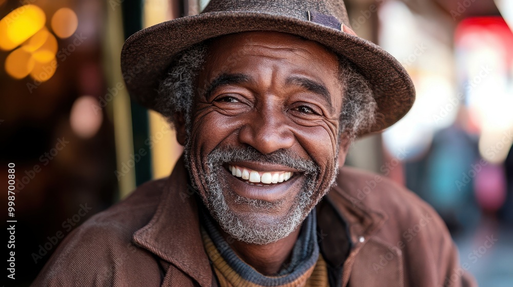 Smiling Man in a Hat with a Warm Expression Smiling Man in a Hat with a Warm Expression
