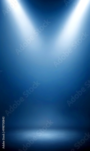 A dramatic lighting setup with two spotlights shining down on a dark blue background, creating a sense of depth and focus photo