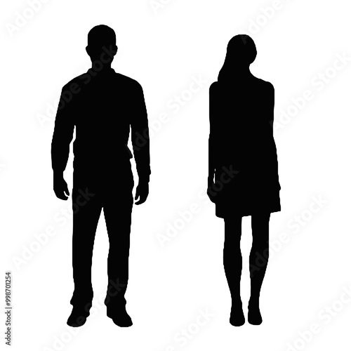 Fashionable Couple Posing Silhouette Vector Illustration Transparent Background