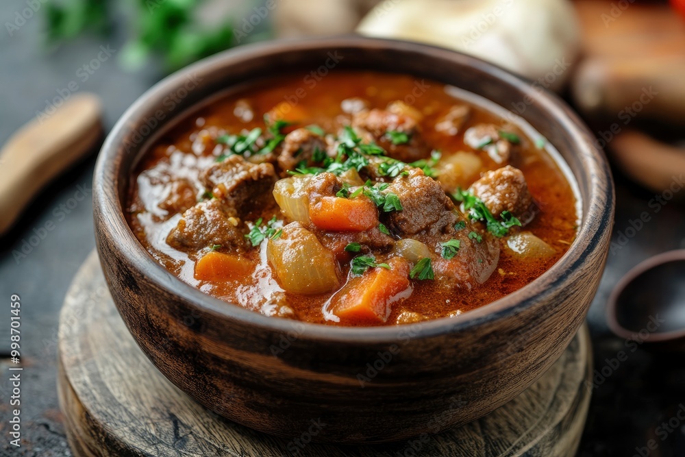 a Delicious Hungarian-style goulash soup - generative ai a Delicious Hungarian-style goulash soup - generative ai