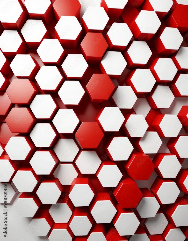 A repeating pattern of red and white hexagonal shapes, creating a visually striking and geometric design A repeating pattern of red and white hexagonal shapes, creating a visually striking and geometric design