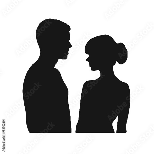 Smiley woman and man posing together vector silhouette illustration 