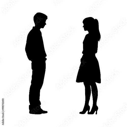 Smiley woman and man posing together vector silhouette illustration 