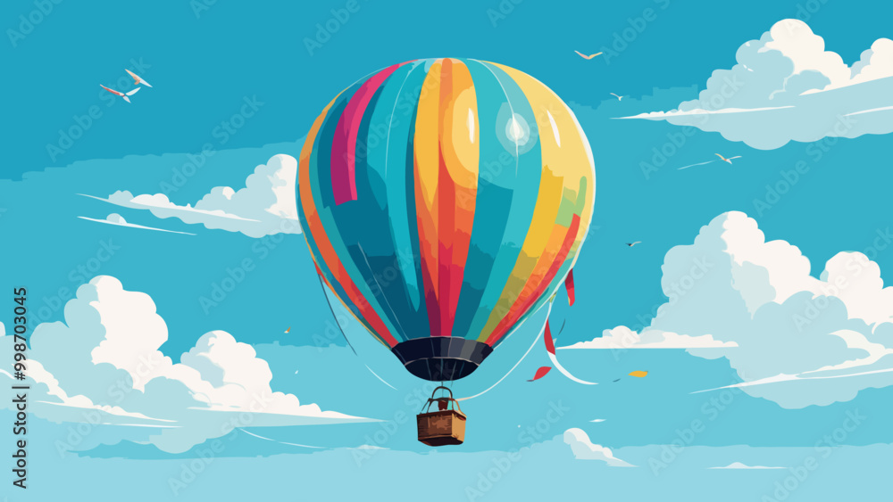 vector illustration of flying hot air balloon in beautiful blue sky for cloud outdoors vector illustration of flying hot air balloon in beautiful blue sky for cloud outdoors