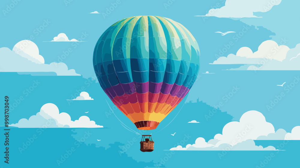 Fototapeta premium vector illustration of flying hot air balloon in beautiful blue sky for cloud outdoors