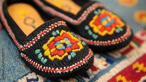 Traditional kazakh embroidered slippers with vibrant patterns for cultural decor