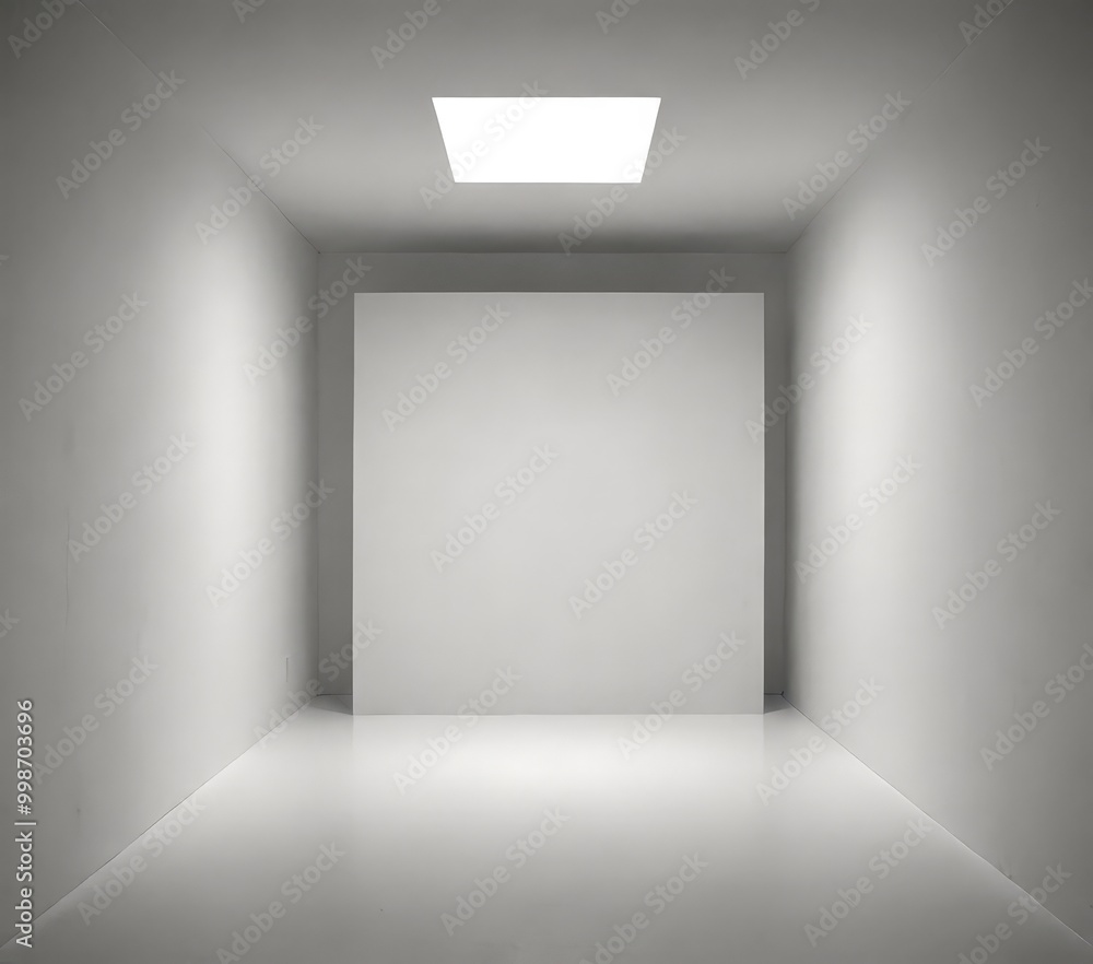 A minimalist room with a white wall, a rectangular light fixture, and a white floor A minimalist room with a white wall, a rectangular light fixture, and a white floor