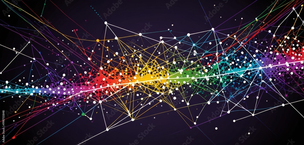 Obraz premium a vibrant abstract composition of interconnected lines and dots, creating a dynamic and visually striking pattern The lines and dots are arranged in a way
