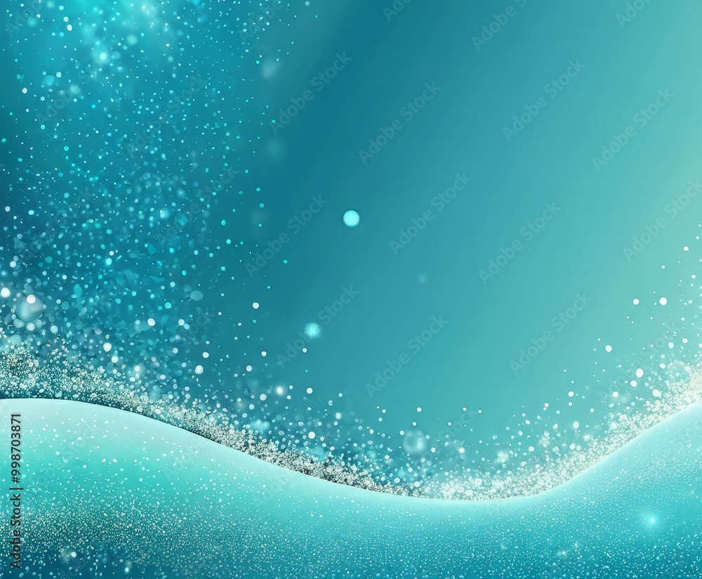 Fototapeta premium a serene, turquoise-colored scene with a wave-like pattern and a scattering of small white dots, creating a sense of movement and tranquility