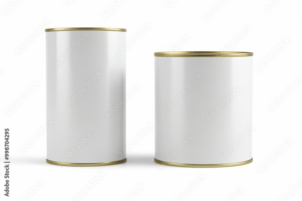 two white cans with gold rims on a white background two white cans with gold rims on a white background
