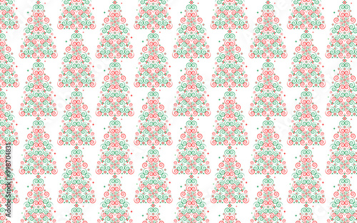 Green and red Christmas tree pattern designed with a snail pattern placed together to form a Christmas tree, a retro gift wrapping illustration for the winter holiday season.