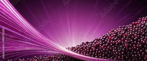 a vibrant display of red berries, with a radiant purple background and a radiant burst of light emanating from the center, creating a visually striking and dynamic composition photo