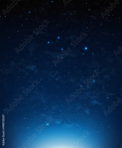 a starry night sky with a gradient of blue and white hues, featuring numerous twinkling stars and a faint, glowing horizon