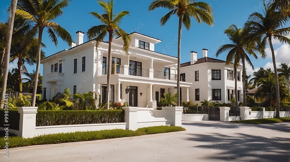 Obraz premium Luxury residential neighborhood buildings with architecture encircled by palm trees