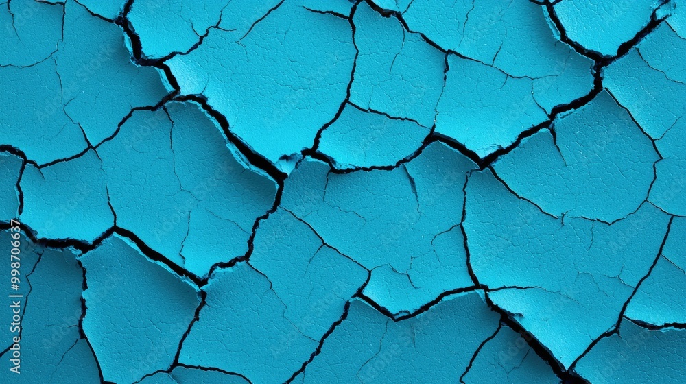 Close-up of cracked blue paint texture on a surface, vivid and abstract pattern. Close-up of cracked blue paint texture on a surface, vivid and abstract pattern.