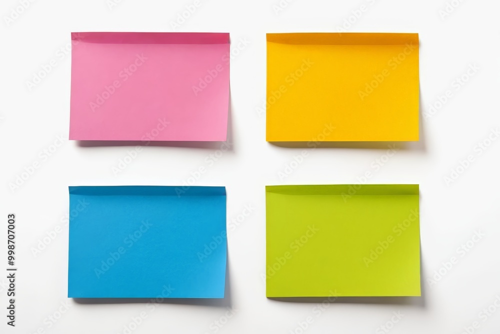 four different colored sticky notes are placed on a white surface four different colored sticky notes are placed on a white surface