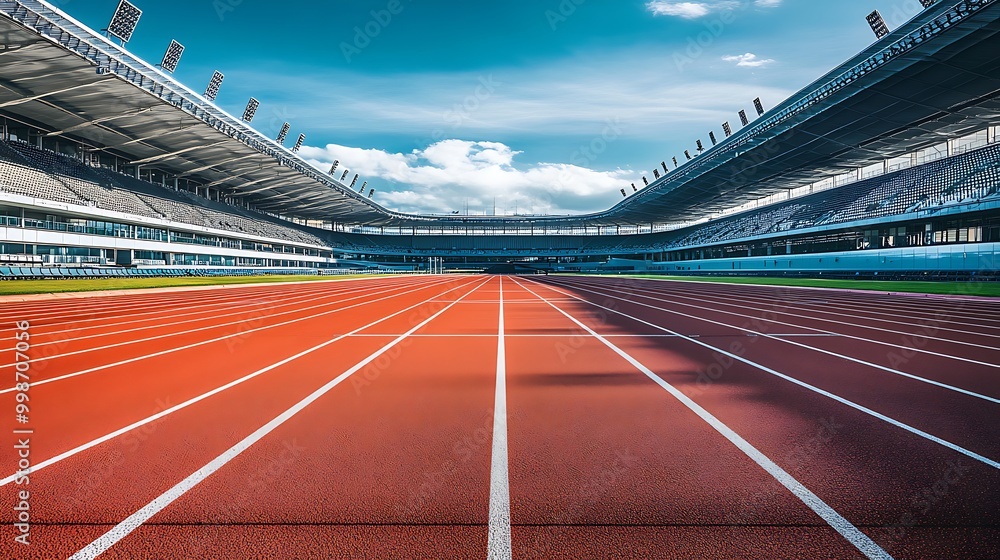Empty Athletic Track In Modern Stadium Empty Athletic Track In Modern Stadium