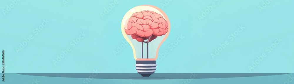 Brain inside a lightbulb, merging ideas and intelligence, flat design concept Brain inside a lightbulb, merging ideas and intelligence, flat design concept