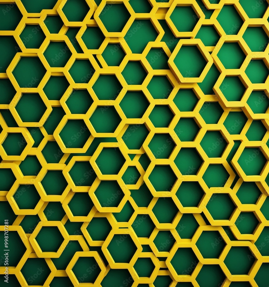 a repeating pattern of yellow hexagonal shapes against a green background. a repeating pattern of yellow hexagonal shapes against a green background.