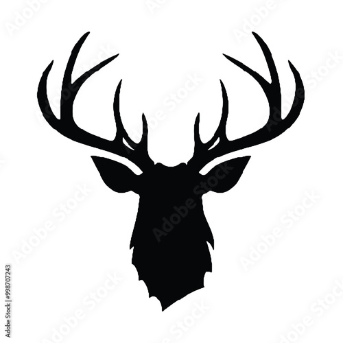 An elegant deer head silhouette icon set against a clean white backdrop photo