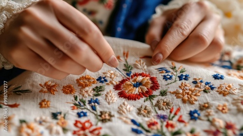 Intricate floral embroidery in progress — crafting art by hand
