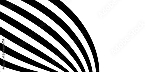 Black on white abstract perspective line stripes with 3d dimensional effect. The geometric lines element design