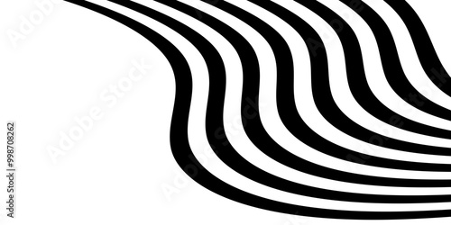 Black on white abstract perspective line stripes with 3d dimensional effect. The geometric lines element design