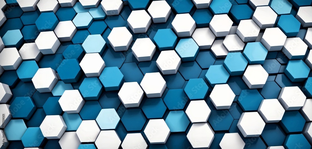 A repeating pattern of white hexagonal shapes against a blue background, creating a visually striking and geometric design A repeating pattern of white hexagonal shapes against a blue background, creating a visually striking and geometric design