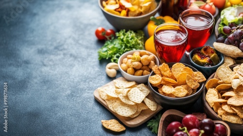 Colorful Snack Spread with Refreshing Drinks