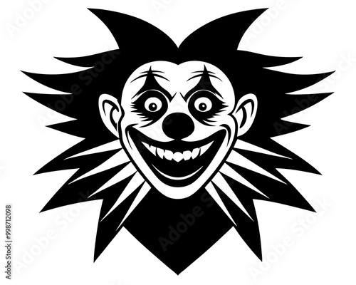 clown face silhouette vector,clown silhouette,Joker silhouette,Joker face one intense manic eye silhouette