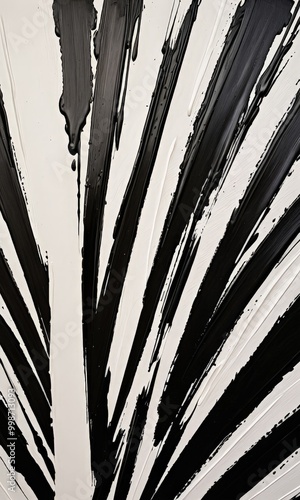 an abstract painting with bold black and white brushstrokes, creating a dynamic and energetic composition photo