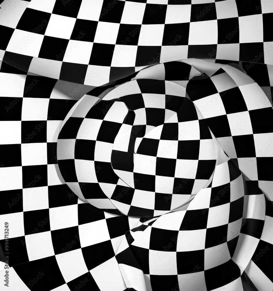 Obraz premium a black and white checkered pattern with a central, curved shape that appears to be a person's face.