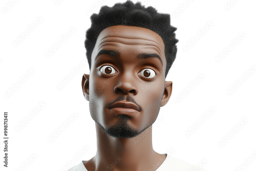 An animated man with wide eyes and raised eyebrows showing a surprised expression, capturing the essence of shock and animated emotion. An animated man with wide eyes and raised eyebrows showing a surprised expression, capturing the essence of shock and animated emotion.