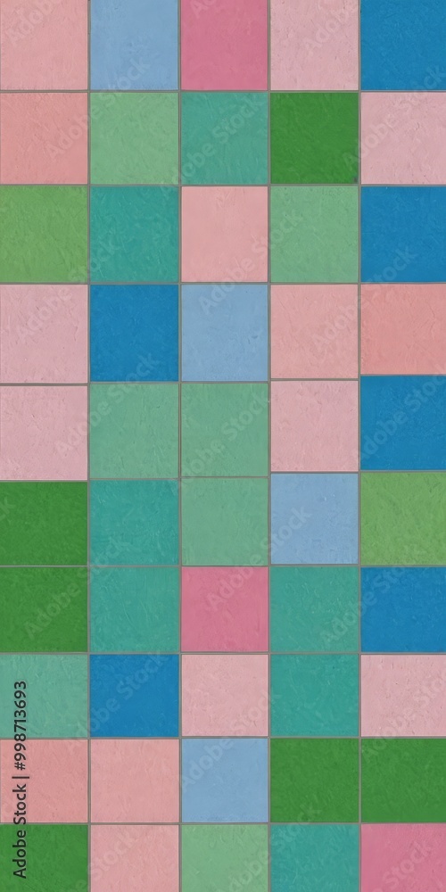 a grid of square tiles in various shades of pink, blue, green, and purple, arranged in a visually appealing pattern a grid of square tiles in various shades of pink, blue, green, and purple, arranged in a visually appealing pattern