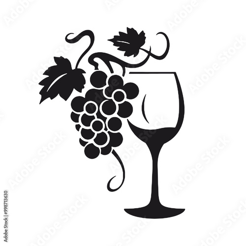 Wine with Grapes Silhouette