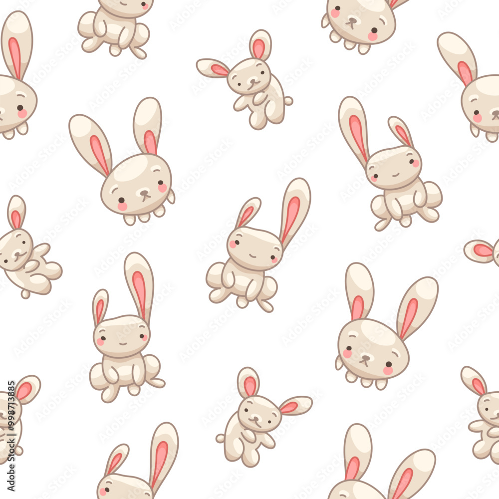 Cute rabbit character. Seamless pattern. Kawaii cartoon hare. Vector drawing. Design ornaments. Cute rabbit character. Seamless pattern. Kawaii cartoon hare. Vector drawing. Design ornaments.