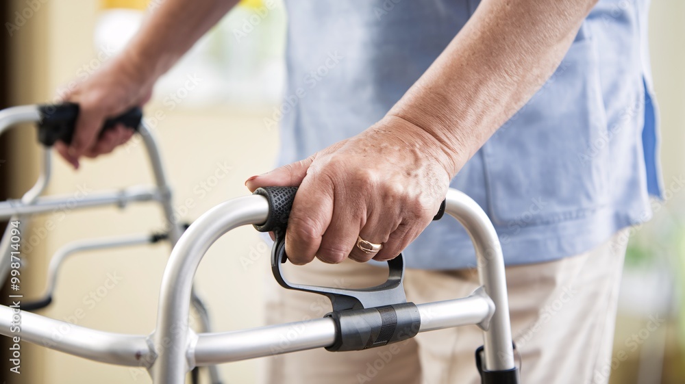 A close-up shot depicting the hands of a caregiver gently supporting an elderly person using a walking frame. The image emphasizes care, assistance, and the bond between generations. A close-up shot depicting the hands of a caregiver gently supporting an elderly person using a walking frame. The image emphasizes care, assistance, and the bond between generations.
