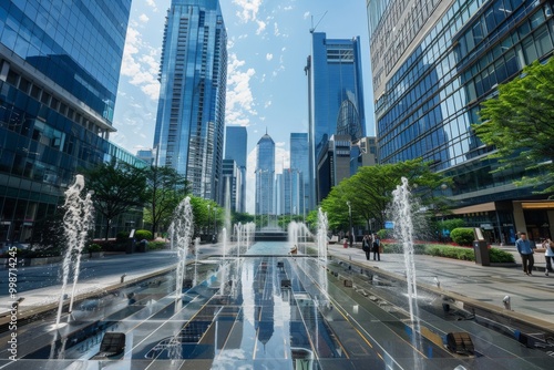 bustling district modern city