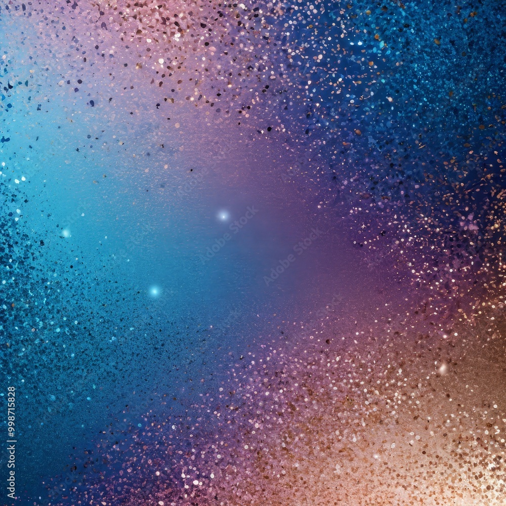 Obraz premium a vibrant, abstract background with a gradient of blue, purple, and pink hues, speckled with small, glittery particles The top left corner is dominated by a darker shade of