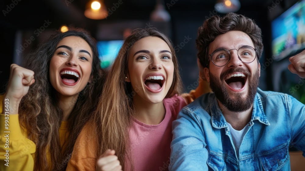 Excited Contestants Cheering During Game Show Excited Contestants Cheering During Game Show
