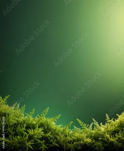 a close-up view lush, green plant with fern-like fronds against a dark green background
