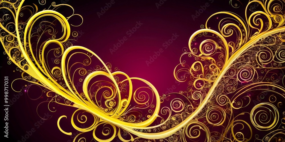a striking abstract design with a dark purple background and a central golden swirl pattern The pattern is composed of numerous smaller golden swirls and curves, creating a a striking abstract design with a dark purple background and a central golden swirl pattern The pattern is composed of numerous smaller golden swirls and curves, creating a
