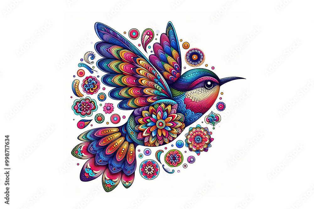 Colorful humming bird mandala design, white background Colorful humming bird mandala design, white background