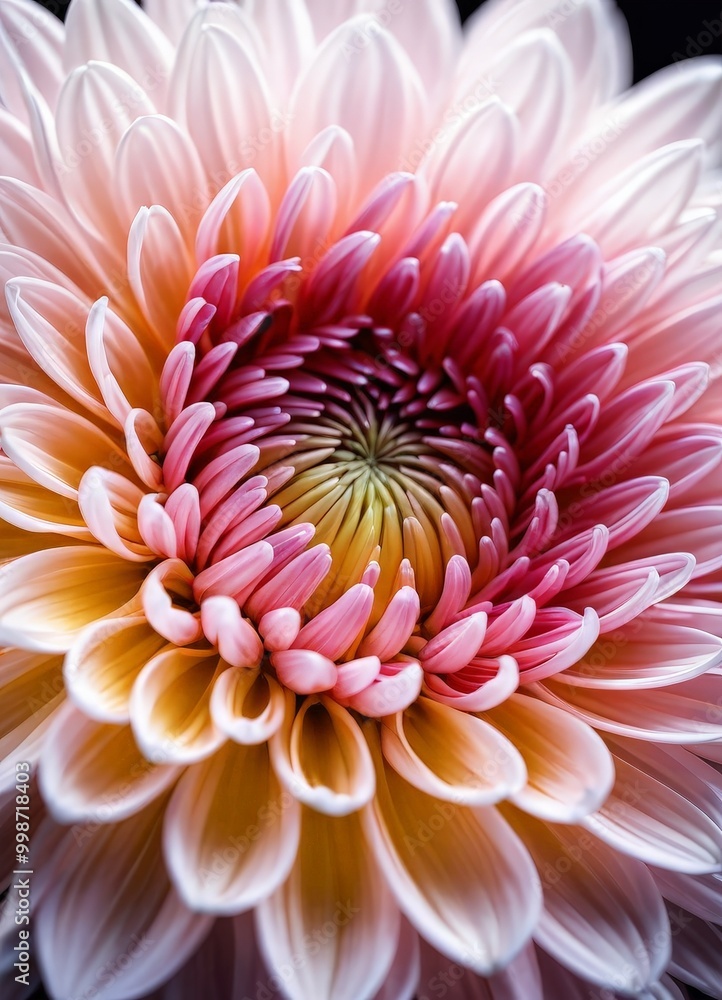 A close-up chrysanthemum flower, showcasing its intricate petals and vibrant center A close-up chrysanthemum flower, showcasing its intricate petals and vibrant center