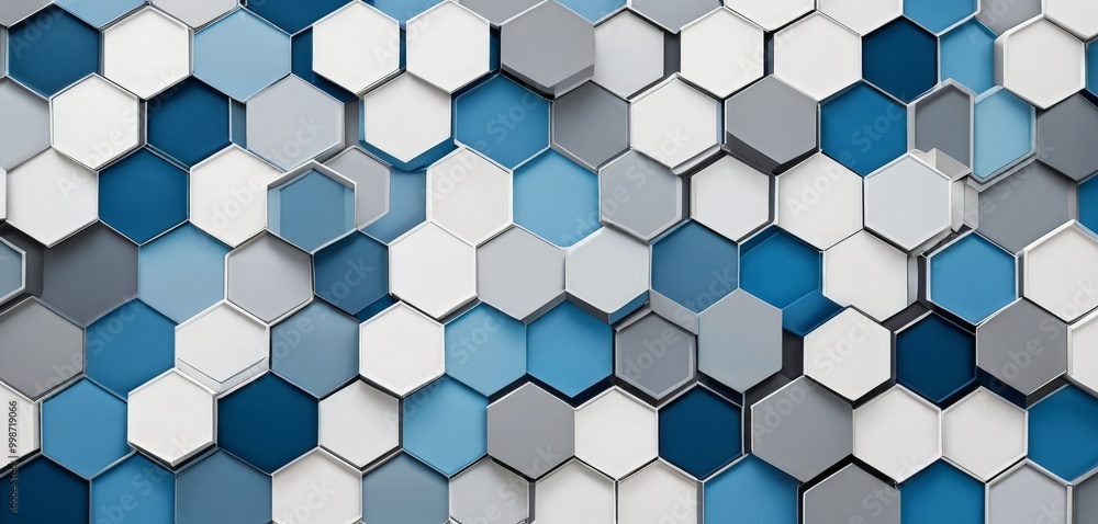 a hexagonal pattern composed of various shades of blue and white, creating a visually striking and geometric design a hexagonal pattern composed of various shades of blue and white, creating a visually striking and geometric design