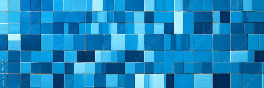 a grid of blue tiles arranged in a repeating pattern, with varying shades of blue and gold accents a grid of blue tiles arranged in a repeating pattern, with varying shades of blue and gold accents