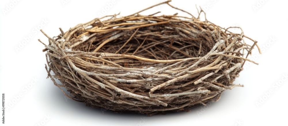 Empty bird nest made of twigs isolated on white background. Empty bird nest made of twigs isolated on white background.