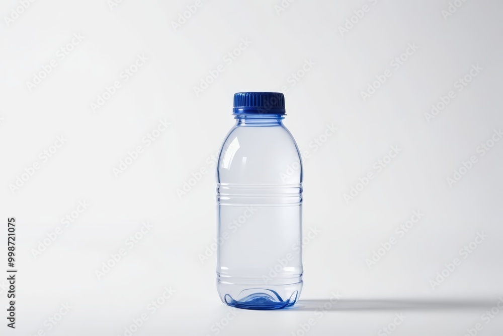 there is a plastic bottle with a blue cap on it there is a plastic bottle with a blue cap on it
