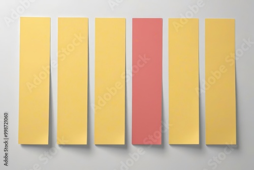 yellow and red strips of paper on a gray surface