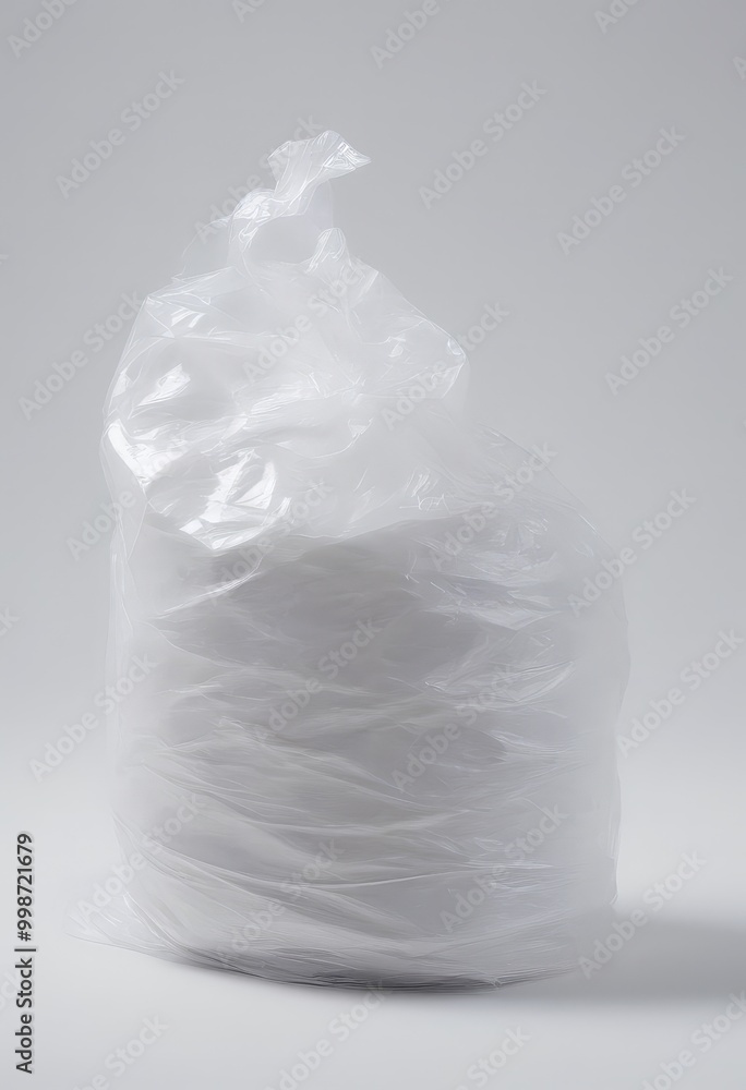 A white plastic bag is shown with a slight tear at the top, revealing a white interior A white plastic bag is shown with a slight tear at the top, revealing a white interior